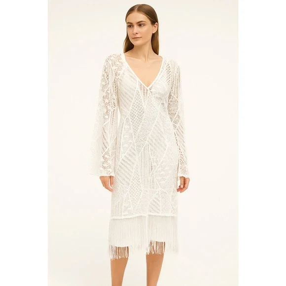 PILYQ PQ Women Swim Coverup Dress M/L Ivory Mini Crochet Whimsical Cottage Fairy - Picture 1 of 10